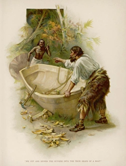 <b class=qtipBold><figcaption>Robinson Crusoe & Boat</figcaption></b><br>Robinson Crusoe and Friday build the boat.<br><em>© Mary Evans Picture Library</em> Robinson Crusoe & Boat
