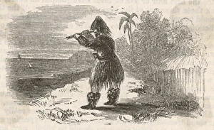 <b class=qtipBold><figcaption>Robinson Crusoe/Spying</figcaption></b><br>Robinson Crusoe spies a ship on the horizon.<br><em>© Mary Evans Picture Library</em> Robinson Crusoe/Spying