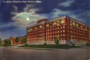 Rochester, Minnesota, USA, St Mary's Hospital at night Date: 1934