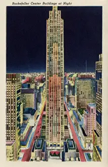 Rockefeller Prints: Rockefeller City Building at night, New York City, USA