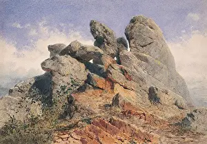 Haag Prints: Rocks on a hill overhanging the Rhine