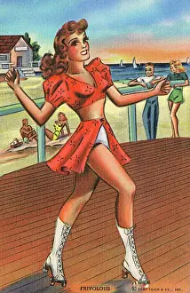 Boots Prints: Roller-skating girl cutting a dash on the beachside boardwal
