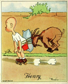 Goat Collection: Roller skating with goat propulsion, Henry cartoon