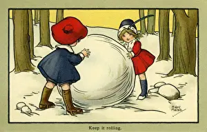 Keep it rolling -- children with a large snowball