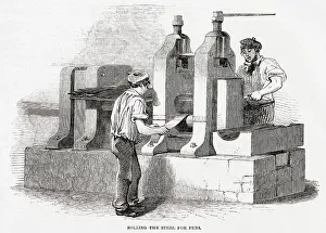 Pens Prints: Rolling the steel for pens, at Messrs Hinks, Wells and Co. in Birmingham. Date: 1851