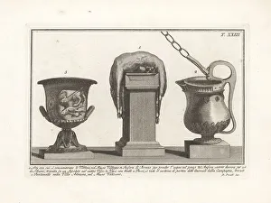Vatican Museum Prints: Roman altar, amphora with chain and vase
