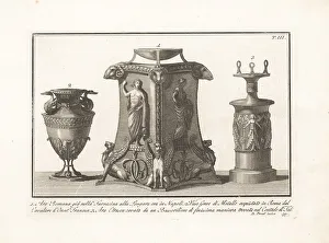 Bas Relief Prints: Roman altar, Etruscan altar and Greek vase