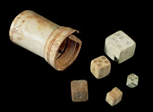 Mathematics Collection: Roman Art. Board game. Cube and bone dice. National Museum o