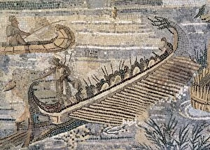 Roman Art. The Nile mosaic of Palestrina. Detail. Trireme