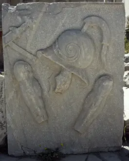 Protection Prints: Roman art. Turkey. Military helmet and greaves. Relief. Ephe