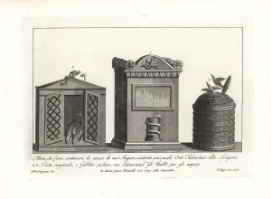 Etruscans Prints: Roman augur's funeral urn and bird cages