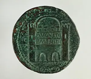 Coinage Prints: Roman coin. Dupondius. Reverse. Relief depicting the gate of