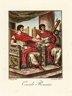 Lifestyle Prints: Two Roman consuls seated on thrones in ancient Rome