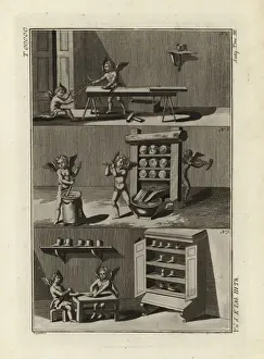 Winery Prints: Roman cupids working as carpenters, pressers and cobblers