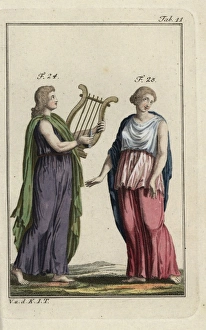 Roman Emperor Nero playing a harp and woman Roman Emperor Nero playing a harp and woman