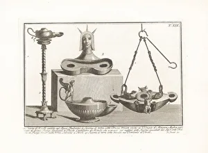 Etruscan Prints: Roman and Etruscan lamps in metal and terracotta