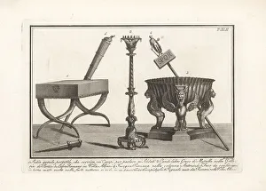 Torch Prints: Roman field stool, bath tub, signum, torch, etc