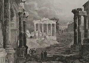 Recorridos Prints: Roman Forum. Engraving by Leonce Lhuillier