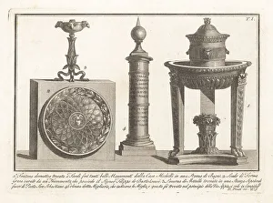 Domenico Pronti Prints: Roman fountain, shield, torch, and milestone