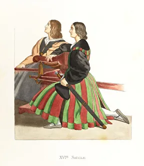 16th Century Prints: Roman gentlemen with sedia gestatoria, 16th century