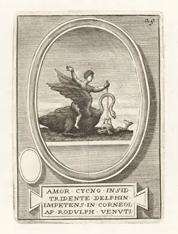 Ridolfino Venuti Prints: Roman god Amor attacking a dolphin