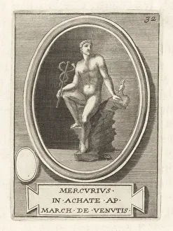 Messenger Prints: Roman god Mercury with caduceus and rooster