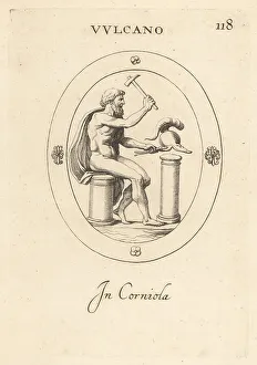 Carnelian Prints: Roman god Vulcan creating a helmet