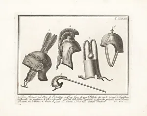 Ancient Egyptians Prints: Roman and Greek helmets, Egyptian cap, Dacian mace