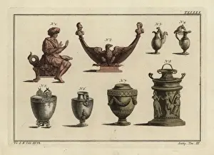 Roman lamps, altar, and vases