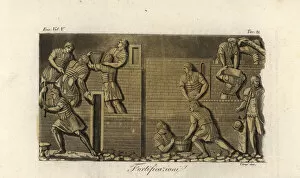 Ferrario Collection: Roman legionaries in armour building fortifications