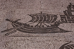 Images Dated 14th August 2005: Roman mosaic. Boat. Ostia Antica. Italy