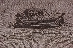 Latium Collection: Roman mosaic. Boat. Ostia Antica. Italy