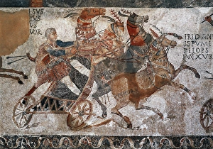 Roman mosaic of the Circus of Barcelona depicting a quadriga Roman mosaic of the Circus of Barcelona depicting a quadriga