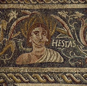 Augusta Gallery: Roman mosaic. Female figure depicting the Spring (Hestas). 4