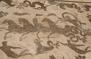 Images Dated 14th August 2005: Roman mosaic. Neptune riding a chariot. Ostia Antica. Italy