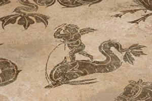 Images Dated 14th August 2005: Roman mosaic. Neptune riding a chariot. Ostia Antica. Italy