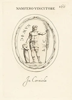 Roman Murmillo gladiator with victory palm