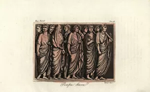Images Dated 28th January 2020: Roman noblemen in laurel wreaths and toga at a sacrificial