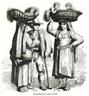 Roman peasants with babies in baskets, Italy