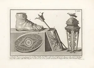 Sandal Prints: Roman sandal, shields, tripod and military torch