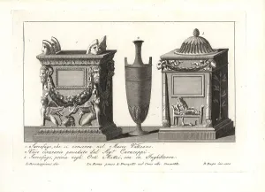 Vatican Museum Prints: Roman sarcophagi and funeral vase