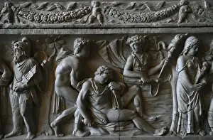Roman sarcophagus. About 140 AD. Orestes and Iphigenia among