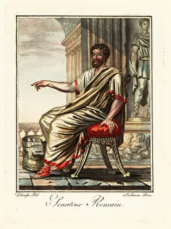 Roman senator seated on a chair, ancient Rome
