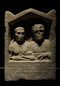 Roman sepulchral relief of a couple. 2nd century AD