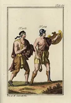 Roman slingers with slingshot and stones