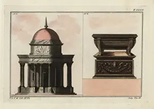 Robertvonspalart Prints: Roman temple with dome and columns, and Roman bath