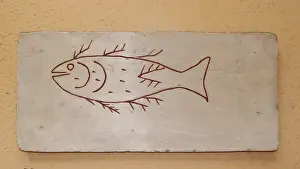 Tombstone Prints: Roman tombstone depicting a fish. Plaster copy. After 4th cn