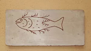 Tombstone Collection: Roman tombstone depicting a fish. Plaster copy. After 4th cn