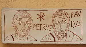 Iconography Gallery: Roman tombstone. Relief depicting apostles Peter and Paul. P