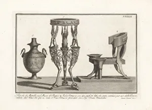 Ancient Egyptians Prints: Roman tripod, Etruscan chair and vase